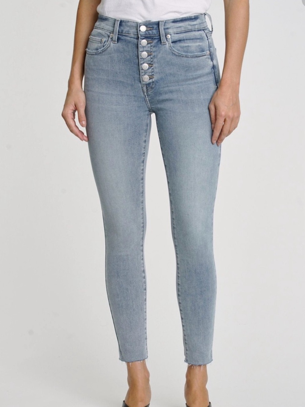 Pistola High Rise Button Fly Straight Leg Jeans Light Wash Raw Hem Size 27